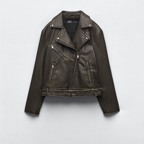 Zara distressed leather biker jacket - Picture 4 of 8